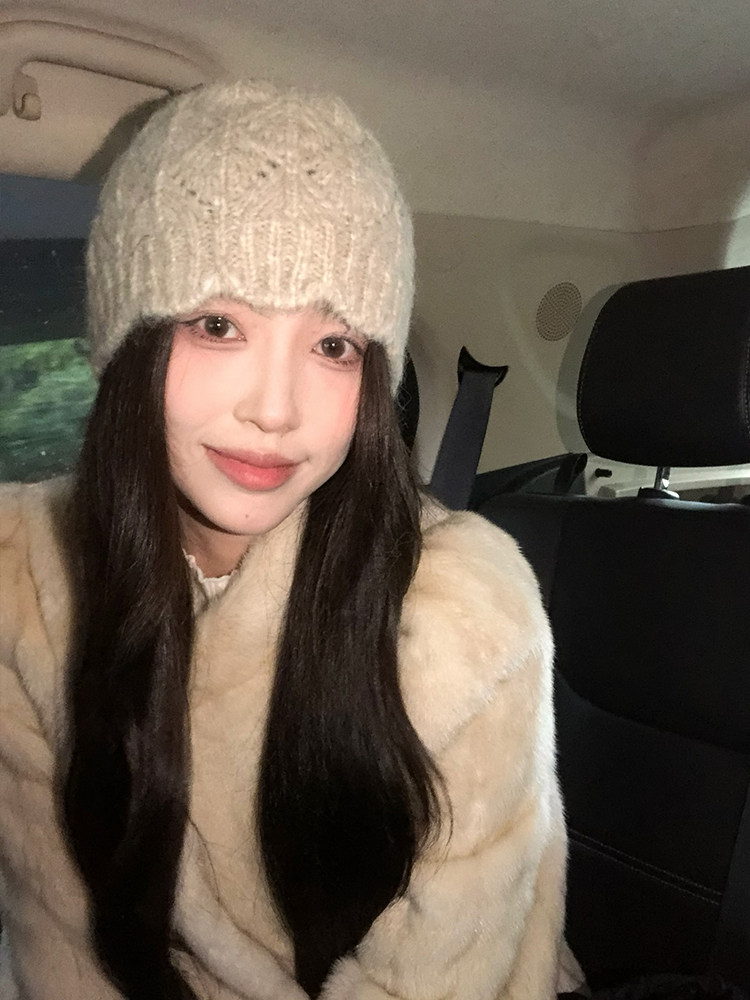 帽子女春季高级感针织套头日系复古花边瓜皮帽包头